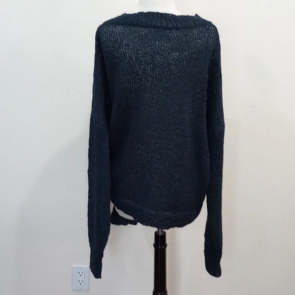 Rodebjer Anisah Blue Tape Yarn Oversize Open Weave Side Tie Sweater, Size XL - Picture 10 of 16